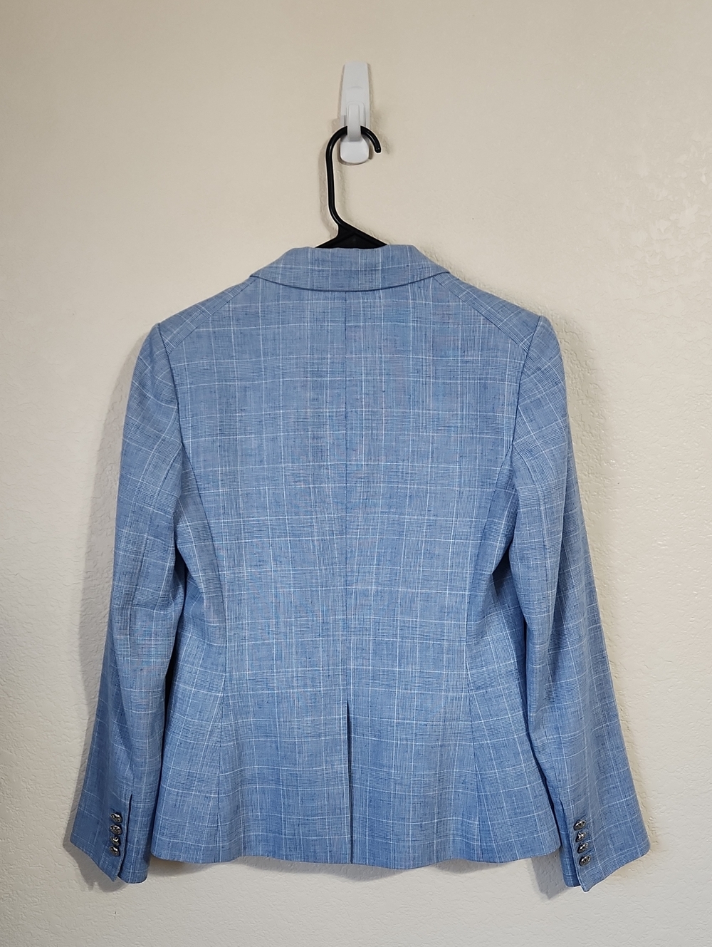 Veronica Beard Cutaway Dickie Blazer Jacket in Pale Blue Check Size 4 - Picture 4 of 16